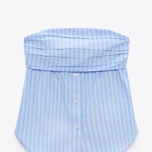 Zara Strapless Blue and White Top